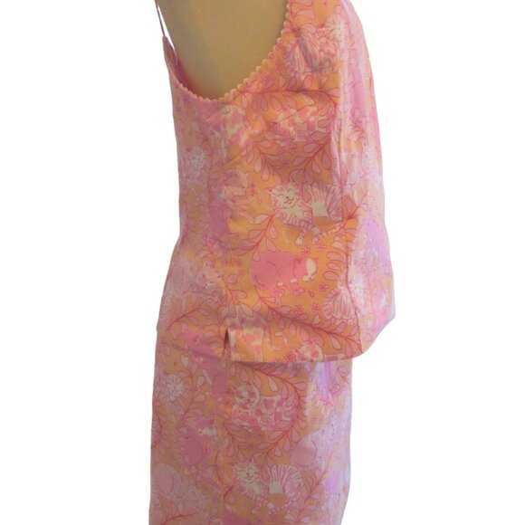 Lilly Pulitzer 2 Piece Skirt and Blouse Set, Pink and White with Cats, Sz 10/ 12 - Picture 4 of 10